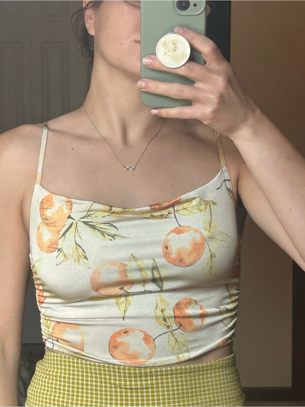 Urban Outfitters Cream Citrus Print Cowl Crop Top